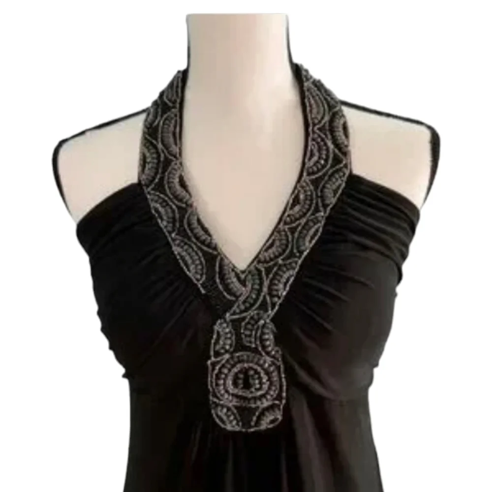 Y2K black Maxi Dress Gown halter Whimsigoth witchy sexy embellishments sz 8 - Picture 4 of 10